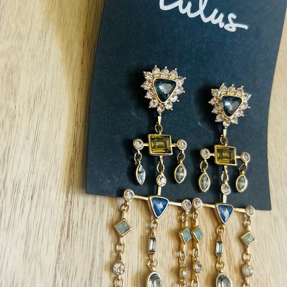 NEW Lulu's Gold and Blue Statement Earrings✨ - Picture 3 of 8